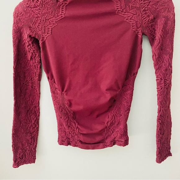 Free People Stretch Long Sleeve Top Maroon Sz XS/S - Picture 7 of 8